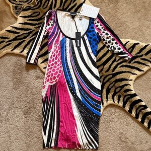 Just Cavalli Pink and Blue Long Sleeve Dress